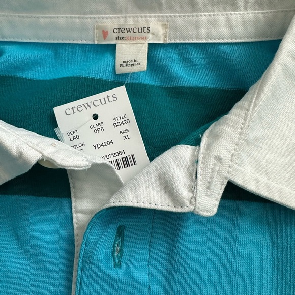 NWT J. Crew Crewcuts girls rugby stripe collared top, blue and teal, XL (12-14) - Picture 4 of 4